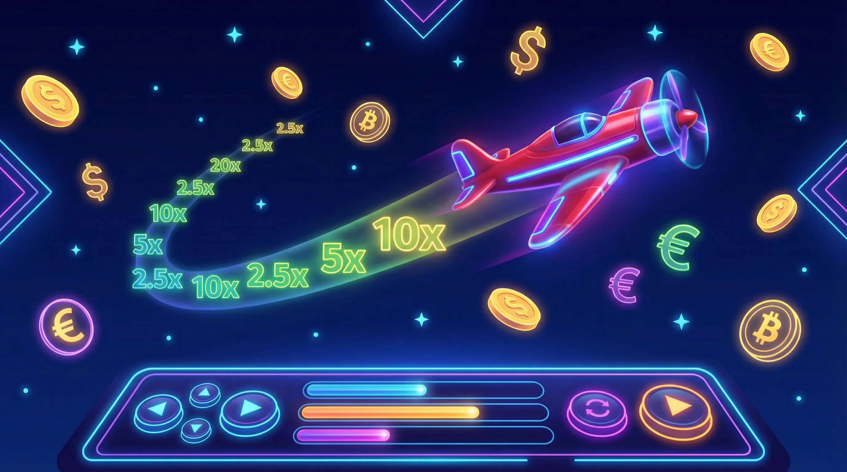 Juego Aviator con avión rojo y multiplicadores crecientes